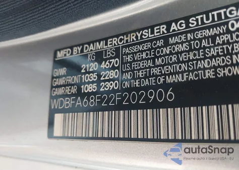 2002 Mercedes-Benz Sl 500 from USA, damaged, VIN WDBFA68F22F202906